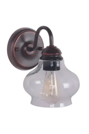 Craftmade Yorktown 6" x 9" 1-Light Oiled Bronze Wall Sconce With Antique Clear Glass Shade Clearance