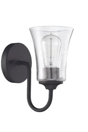 Low Price Craftmade Gwyneth 5" x 10" 1-Light Flat Black Wall Sconce With Clear Seeded Glass Shade