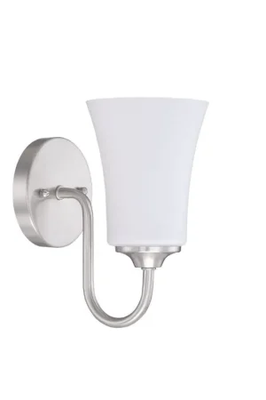 Craftmade Gwyneth 5" x 10" 1-Light Brushed Polished Nickel Wall Sconce With White Frosted Glass Shade Reduced Price