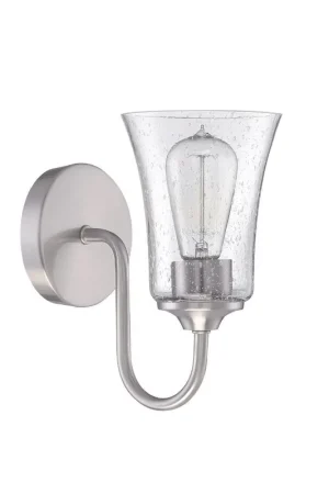 Super Sale Craftmade Gwyneth 5" x 10" 1-Light Brushed Polished Nickel Wall Sconce With Clear Seeded Glass Shade