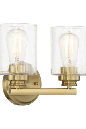 Special Discount Craftmade Bolden 11" 2-Light Satin Brass Vanity Light With Clear Seeded Glass Shades