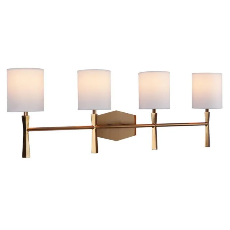 Craftmade Chatham 32" 4-Light Satin Brass Vanity Light With White Linen Shades Free Delivery
