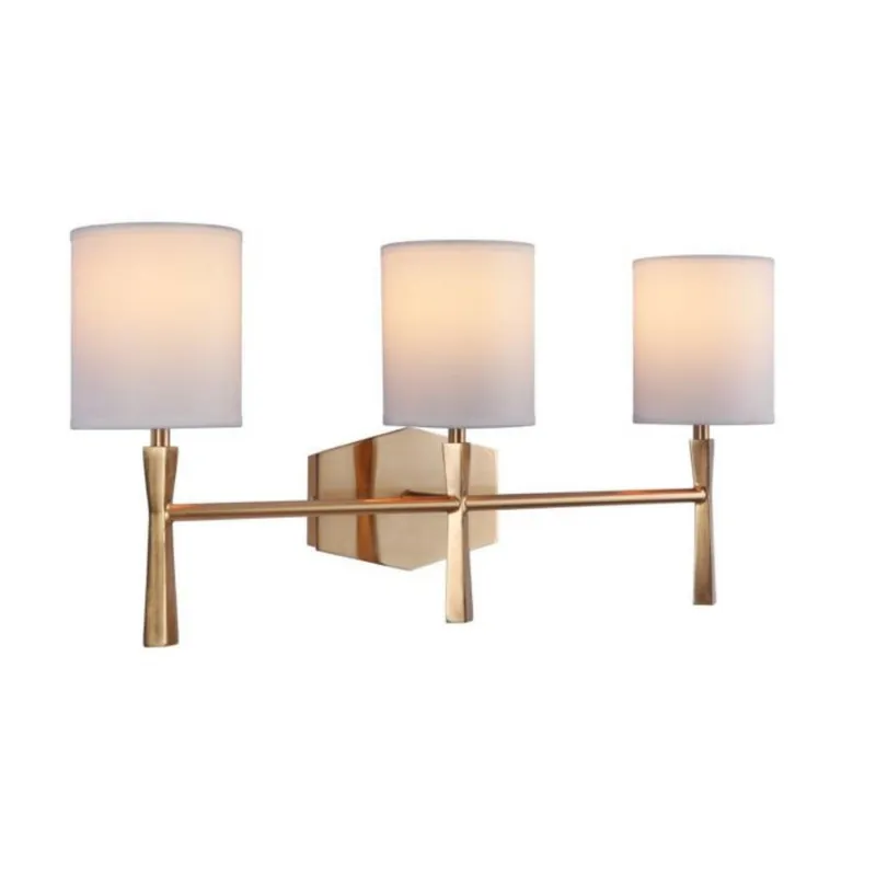 Craftmade Chatham 23" 3-Light Satin Brass Vanity Light With White Linen Shades Next Day Delivery