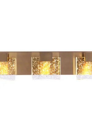 Warranty Included Craftmade Alamere 21" 3-Light Satin Brass LED Vanity Light With Clear Seeded Glass Shades