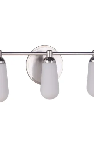 Save Now Craftmade Riggs 22" 3-Light Brushed Polished Nickel Vanity Light With White Elongated Glass Shades