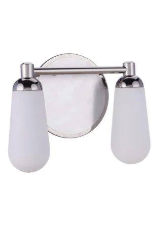 Money Back Guarantee Craftmade Riggs 12" 2-Light Brushed Polished Nickel Vanity Light With White Elongated Glass Shades