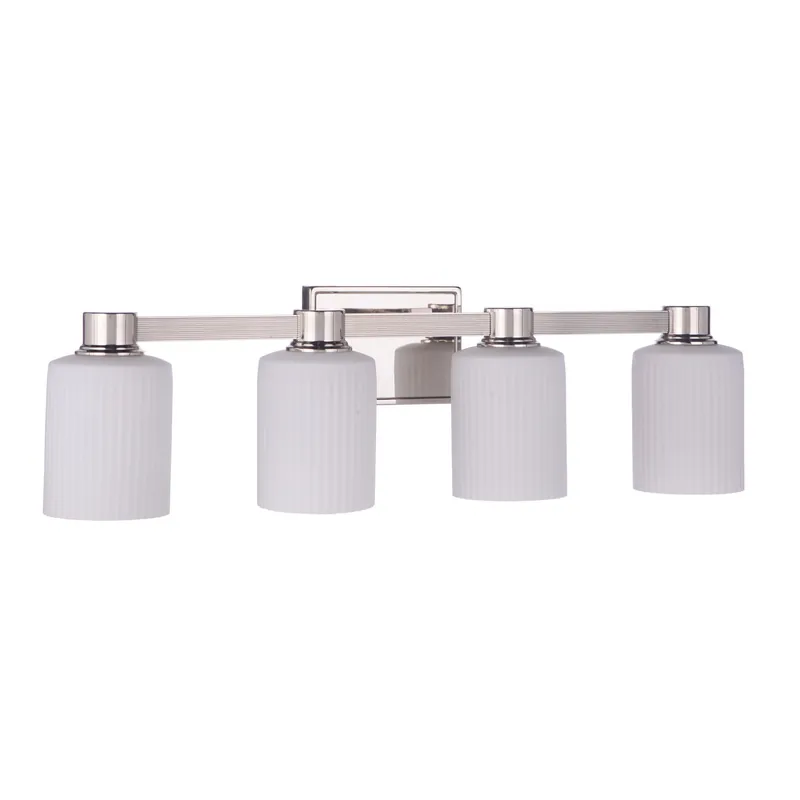 Craftmade Bretton 28" 4-Light Polished Nickel Vanity Light With White Fluted Glass Shades Limited Time
