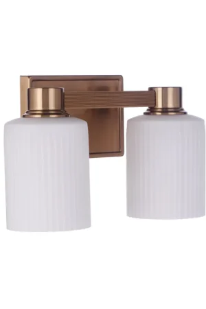 Reduced Price Craftmade Bretton 12" 2-Light Satin Brass Vanity Light With White Fluted Glass Shades