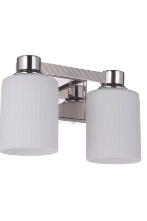 Next Day Delivery Craftmade Bretton 12" 2-Light Polished Nickel Vanity Light With White Fluted Glass Shades