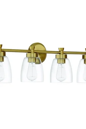 Craftmade Henning 30" 4-Light Satin Brass Vanity Light With Clear Glass Shades Handmade