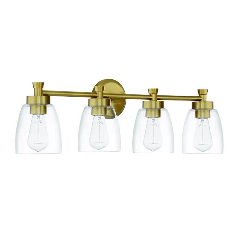 Craftmade Henning 30" 4-Light Satin Brass Vanity Light With Clear Glass Shades Handmade