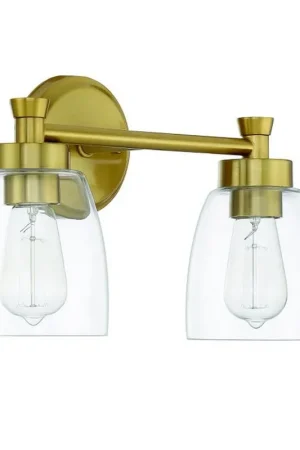 Craftmade Henning 16" 2-Light Satin Brass Vanity Light With Clear Glass Shades Final Sale