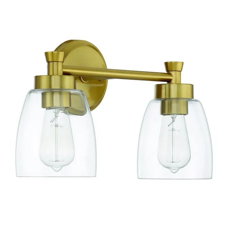 Craftmade Henning 16" 2-Light Satin Brass Vanity Light With Clear Glass Shades Final Sale