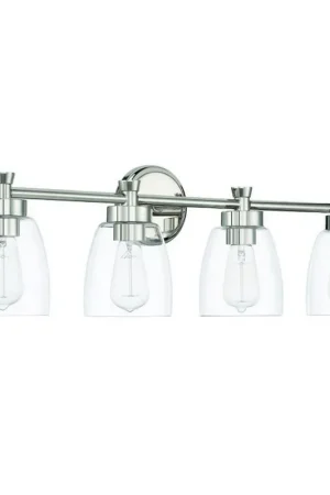 Genuine Craftmade Henning 30" 4-Light Polished Nickel Vanity Light With Clear Glass Shades