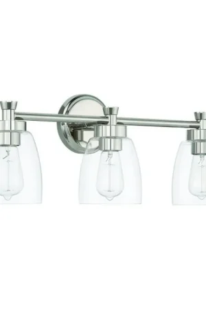 Fresh Stock Craftmade Henning 24" 3-Light Polished Nickel Vanity Light With Clear Glass Shades