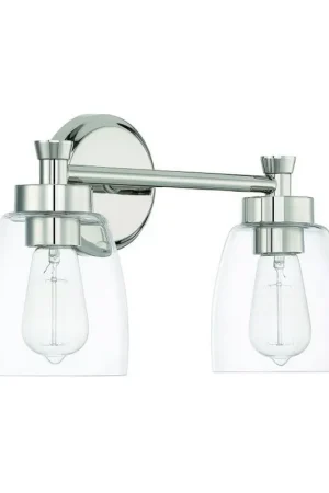 Direct From Manufacturer Craftmade Henning 16" 2-Light Polished Nickel Vanity Light With Clear Glass Shades