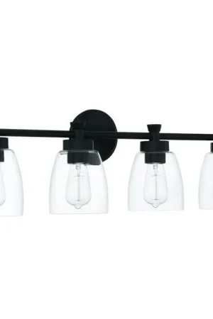 Craftmade Henning 30" 4-Light Flat Black Vanity Light With Clear Glass Shades Next Day Delivery