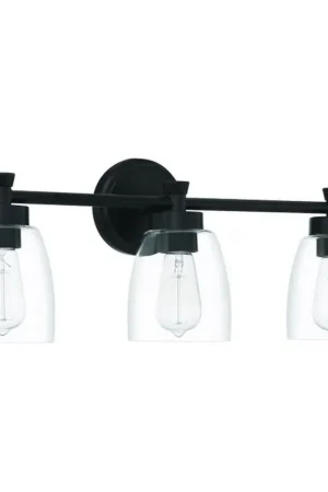 Craftmade Henning 24" 3-Light Flat Black Vanity Light With Clear Glass Shades Top Rated