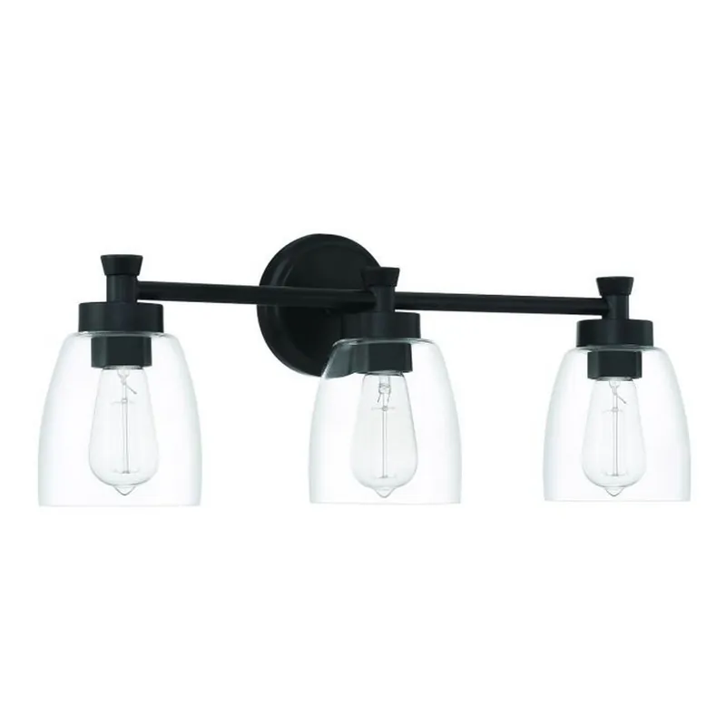Craftmade Henning 24" 3-Light Flat Black Vanity Light With Clear Glass Shades Top Rated
