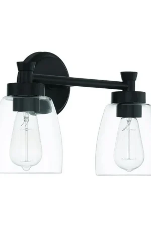 Free Delivery Craftmade Henning 16" 2-Light Flat Black Vanity Light With Clear Glass Shades