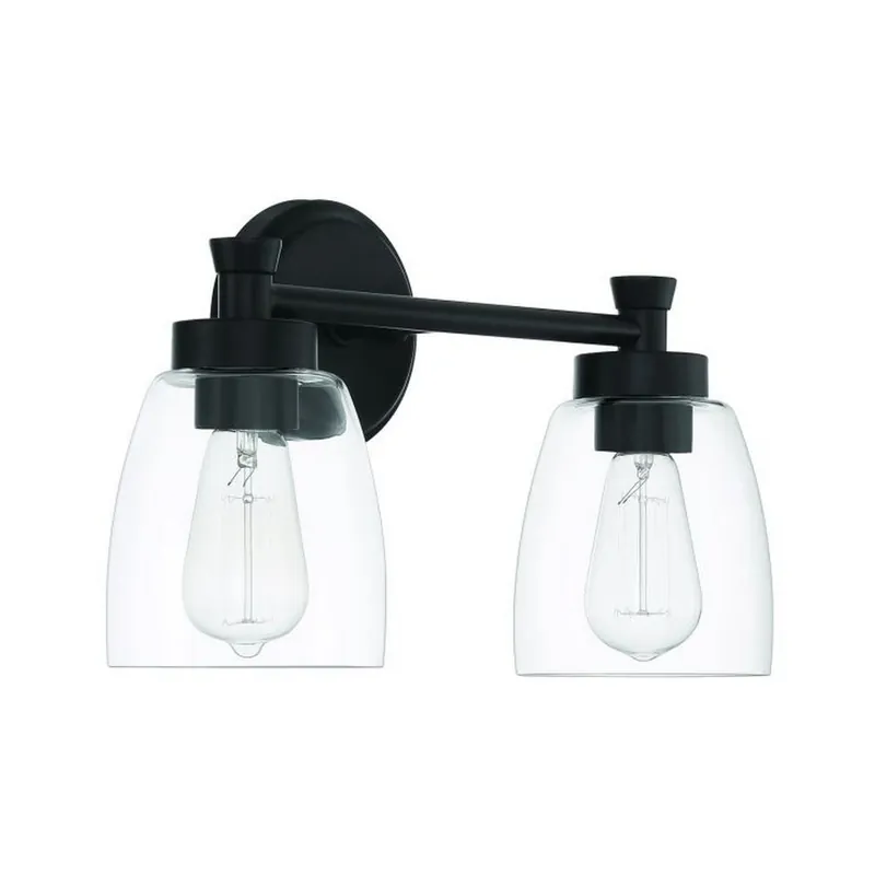 Free Delivery Craftmade Henning 16" 2-Light Flat Black Vanity Light With Clear Glass Shades
