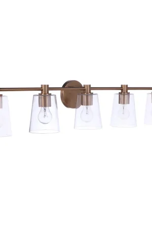 Fan Favorite Craftmade Emilio 42" 5-Light Satin Brass Vanity Light With Clear Glass Shades