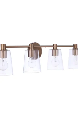 Direct From Factory Craftmade Emilio 33" 4-Light Satin Brass Vanity Light With Clear Glass Shades