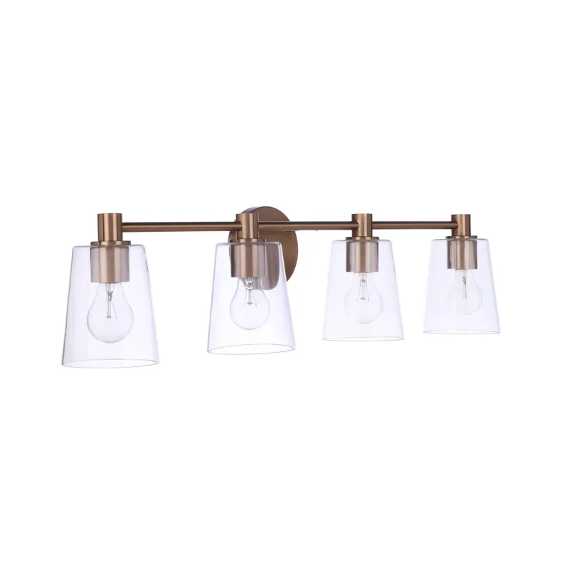 Direct From Factory Craftmade Emilio 33" 4-Light Satin Brass Vanity Light With Clear Glass Shades
