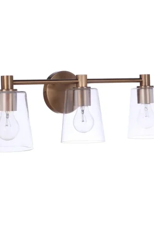 Craftmade Emilio 23" 3-Light Satin Brass Vanity Light With Clear Glass Shades Sale