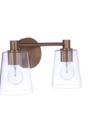 Craftmade Emilio 15" 2-Light Satin Brass Vanity Light With Clear Glass Shades Super Sale