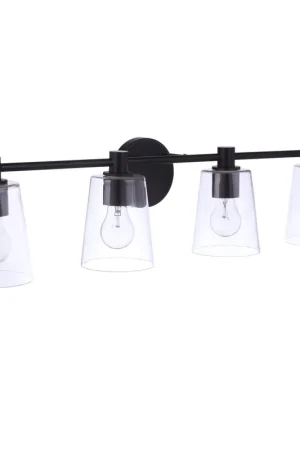 Time-Limited Craftmade Emilio 33" 4-Light Flat Black Vanity Light With Clear Glass Shades