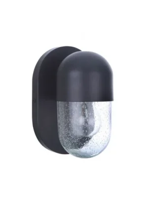 Craftmade Pill 5" x 9" 1-Light Flat Black Wall Sconce With Clear Seeded Glass Shade Top Rated