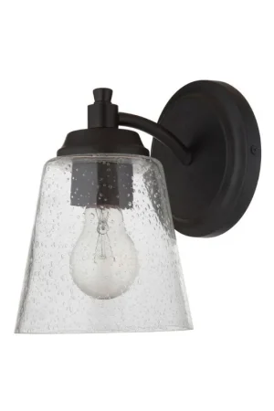 Craftmade Tyler 6" x 10" 1-Light FLat Black Wall Sconce With Clear Seeded Glass Shade Handmade