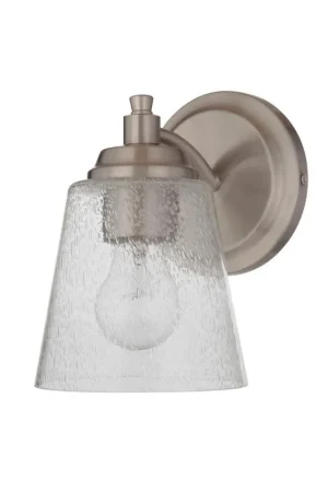 Modern Craftmade Tyler 6" x 10" 1-Light Brushed Polished Nickel Wall Sconce With Clear Seeded Glass Shade