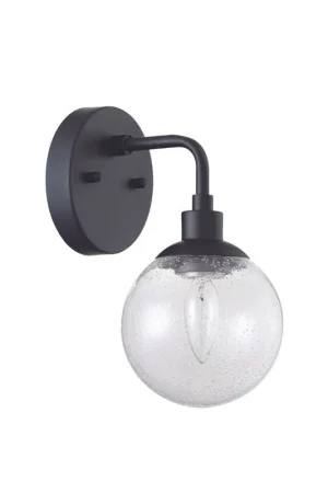 Express Delivery Craftmade Que 6" x 11" 1-Light Flat Black Wall Sconce With Clear Seeded Glass Globe Shade