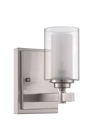 Exclusive Craftmade Celeste 5" x 8" 1-Light Brushed Polished Nickel Wall Sconce With Clear Outer and Frosted Inner Glass Shade