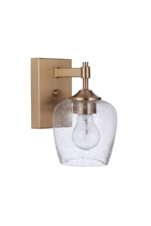 Craftmade Stellen 6" x 9" 1-Light Satin Brass Wall Sconce With Clear Seeded Glass Shade Discount