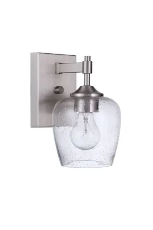 Craftmade Stellen 6" x 9" 1-Light Brushed Polished Nickel Wall Sconce With Clear Seeded Glass Shade Grab Now
