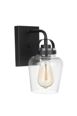 Craftmade Trystan 5" x 10" 1-Light Flat Black Wall Sconce With Clear Glass Shade No Minimum Order