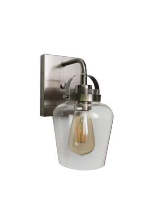 Luxury Craftmade Trystan 5" x 10" 1-Light Brushed Polished Nickel Wall Sconce With Clear Glass Shade
