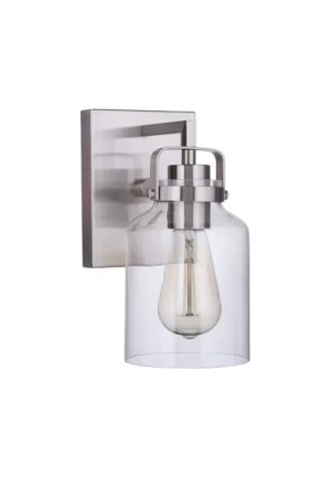 Time-Limited Craftmade Foxwood 5" x 10" 1-Light Brushed Polished Nickel Wall Sconce With Clear Glass Shade