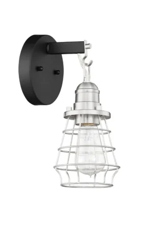 Holiday Sale Craftmade Thatcher 6" x 11" 1-Light Flat Black Wall Sconce With Brushed Polished Nickel Metal Wire Shade