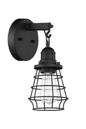 Craftmade Thatcher 6" x 11" 1-Light Flat Black Wall Sconce With Metal Wire Shade Worldwide Shipping