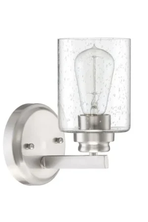 Order Now Craftmade Bolden 5" x 9" 1-Light Brushed Polished Nickel Wall Sconce With Clear Seeded Glass Shade