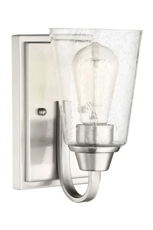 Craftmade Grace 5" x 9" 1-Light Brushed Polished Nickel Wall Sconce With Clear Seeded Glass Shade Factory Price