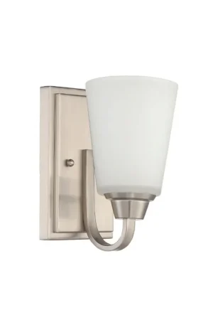 Craftmade Grace 5" x 9" 1-Light Brushed Polished Nickel Wall Sconce With White Frosted Glass Shade Discount
