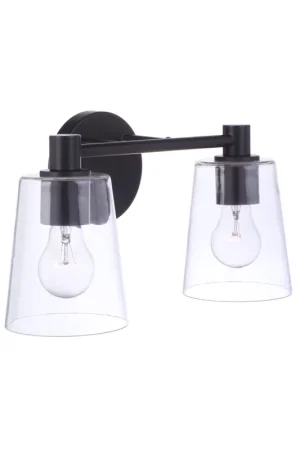 Must Have Craftmade Emilio 15" 2-Light Flat Black Vanity Light With Clear Glass Shades