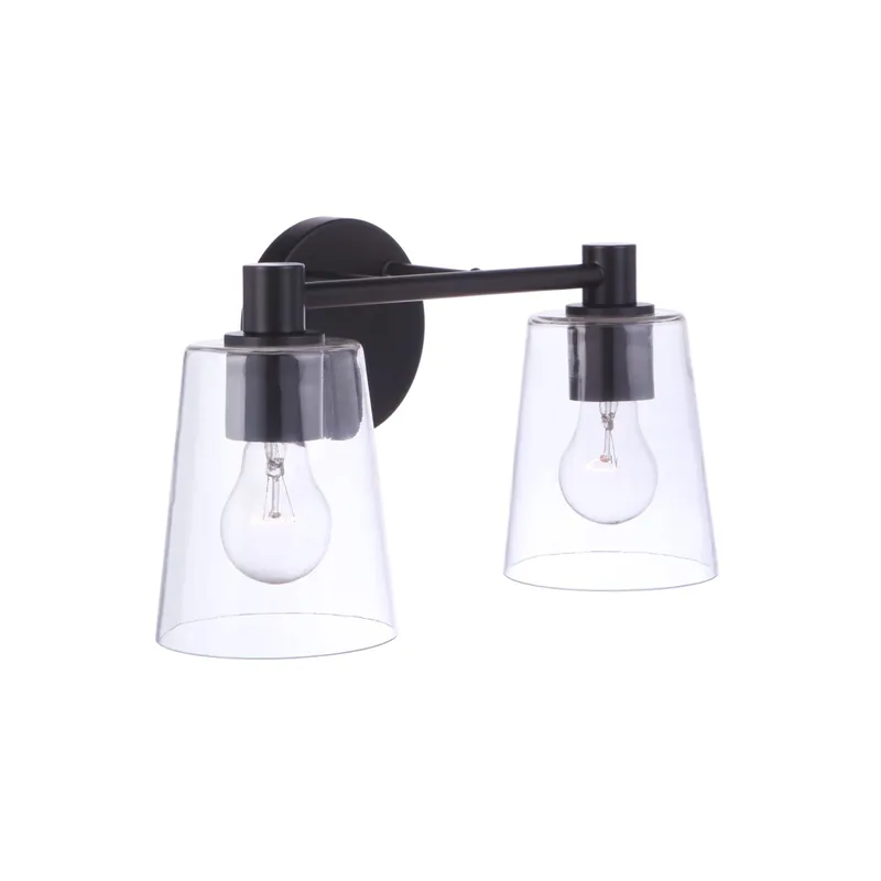 Must Have Craftmade Emilio 15" 2-Light Flat Black Vanity Light With Clear Glass Shades