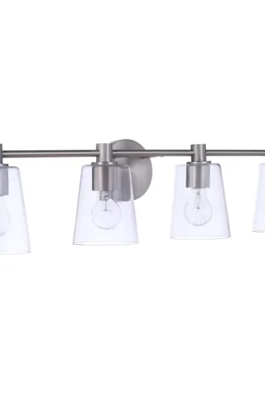 Discount Craftmade Emilio 33" 4-Light Brushed Polished Nickel Vanity Light With Clear Glass Shades