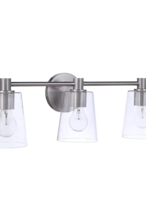 Warranty Included Craftmade Emilio 23" 3-Light Brushed Polished Nickel Vanity Light With Clear Glass Shades